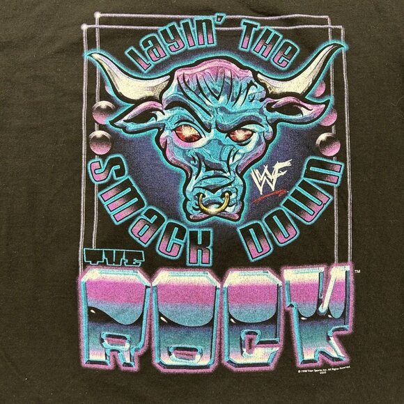 90s Vintage The Rock Graphic Tee Mens XL WWE WWF Wrestling Smack Down Jabroni - Picture 3 of 9